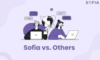 Visual titled ‘Sofia vs. Others,’ featuring two happy employees working on laptops, symbolizing the efficiency and expertise of Hire Sofia compared to other firms.